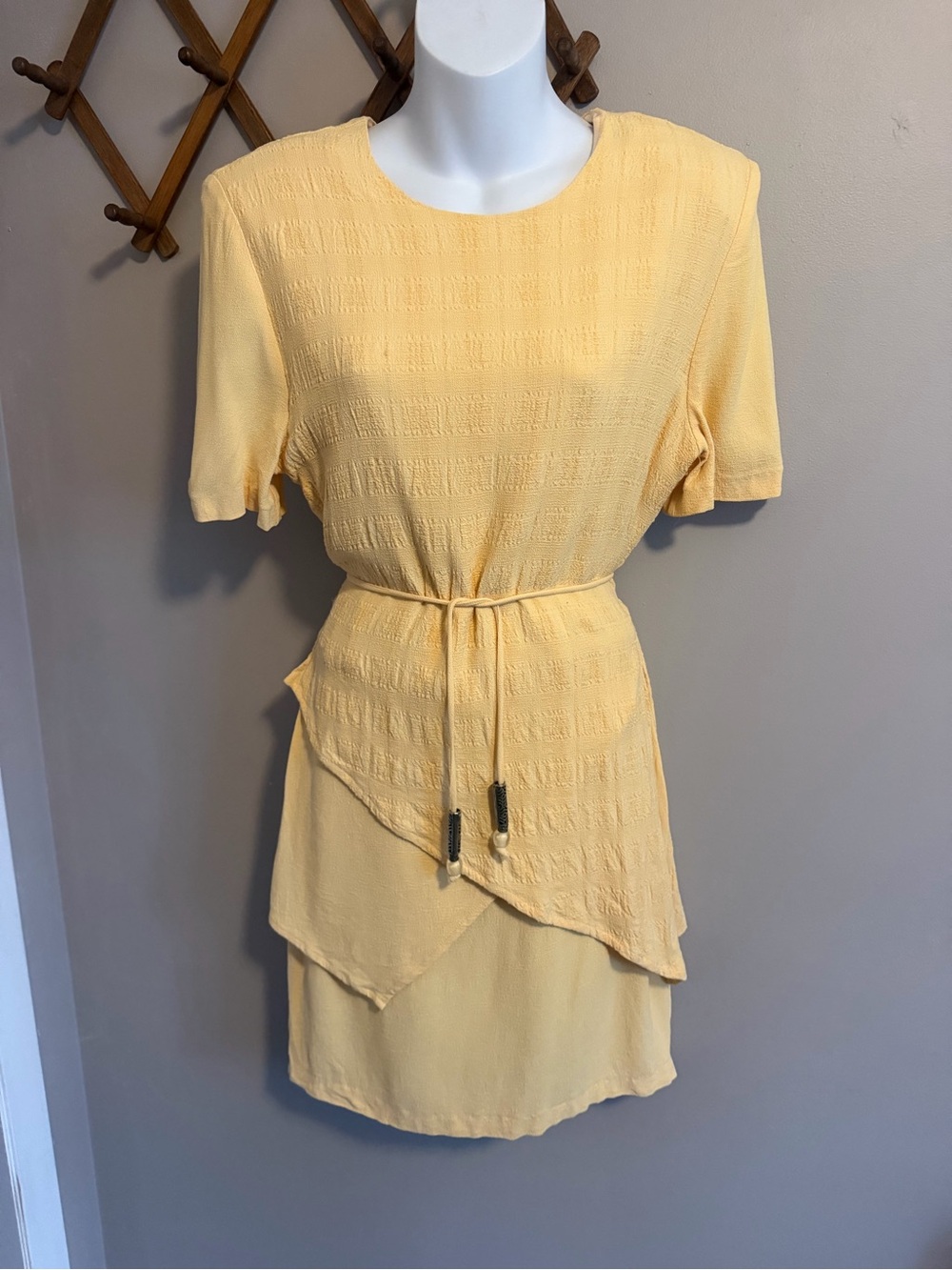Joseph Ribkoff Vintage Yellow Layered Asymmetrical Dress 14 fits size small